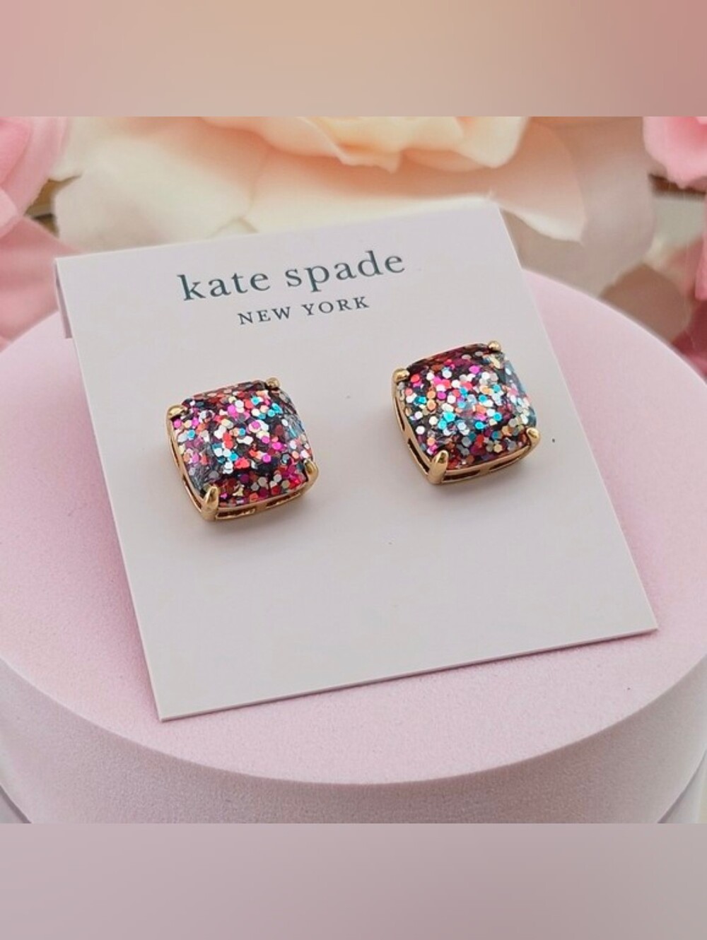kate spade Multicolor Glitter Square Stud Earrings in Gold-Tone